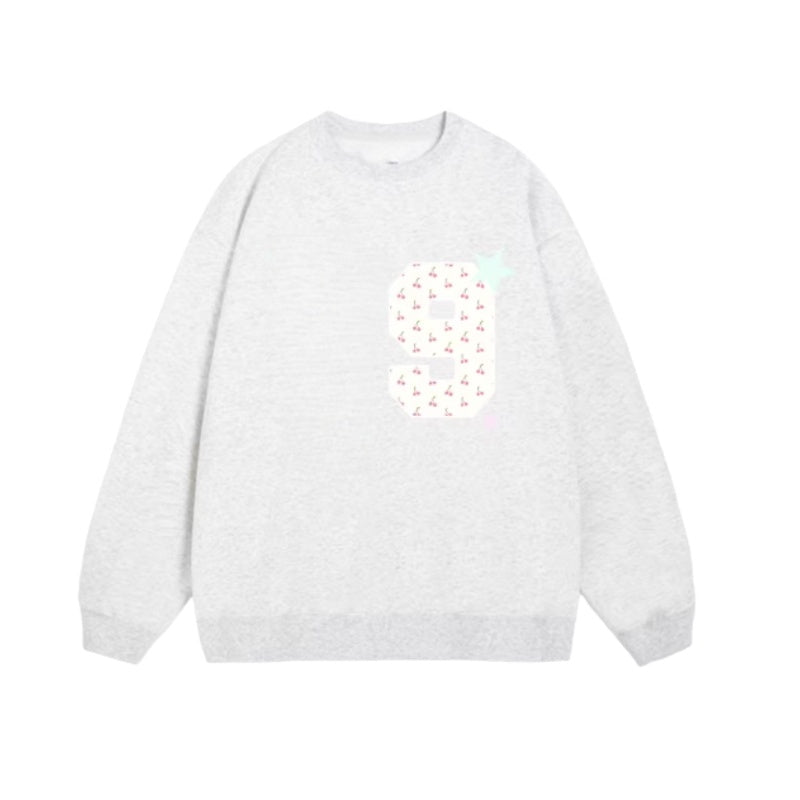 Gray Sweatshirt with Creative Number Print