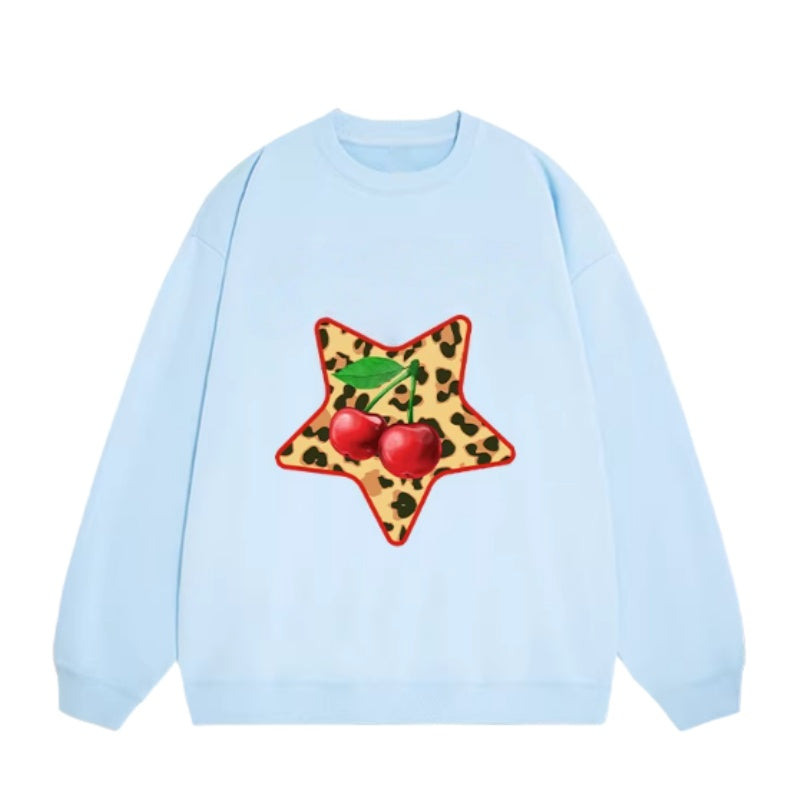 Crewneck Sweatshirt with Star and Leopard Print