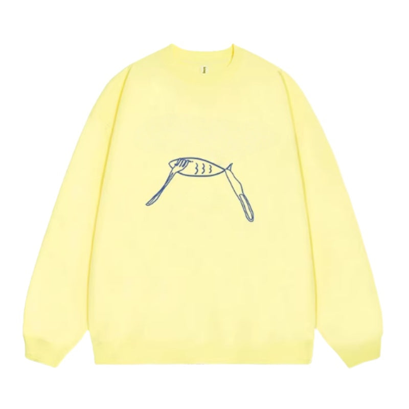 Cute and Playful Fork & Knife Print Yellow Sweatshirt
