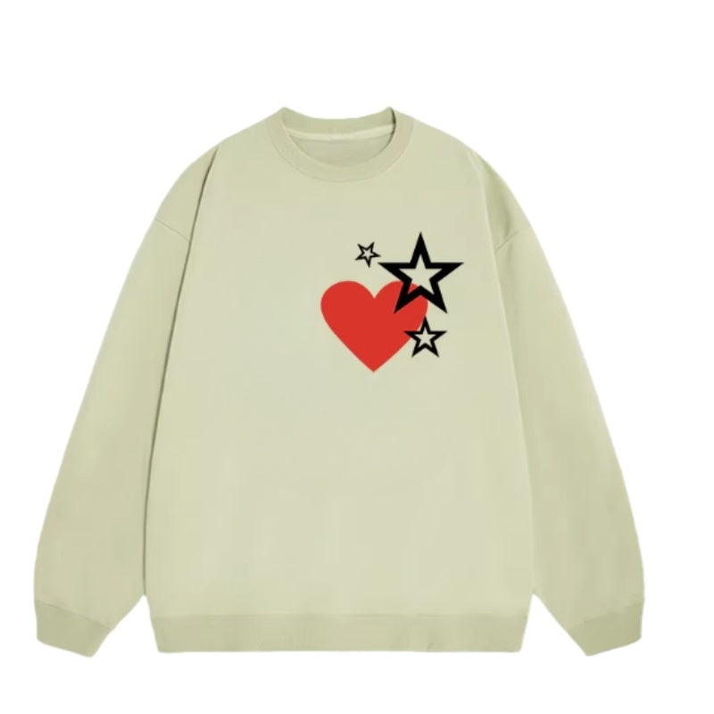 Green Fashion Sweatshirt with Heart Print