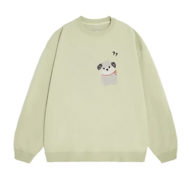 Moss Green Sweatshirt with Cute Puppy Print