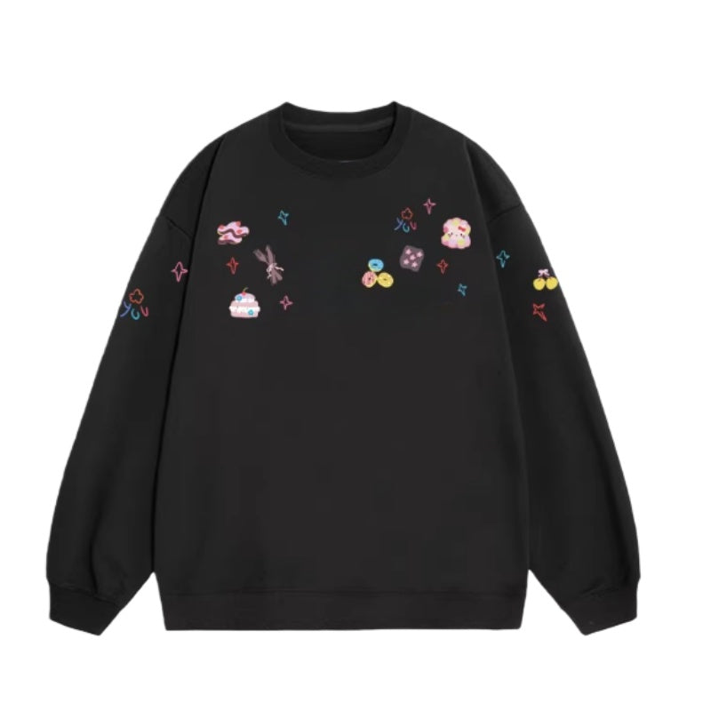 Black Sweatshirt with Creative Cute Cake Print
