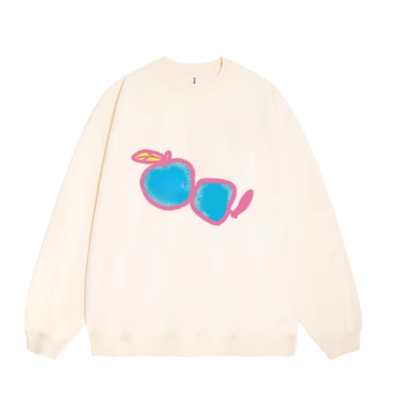 Creamy Apricot Sweatshirt with Dopamine Apple Print